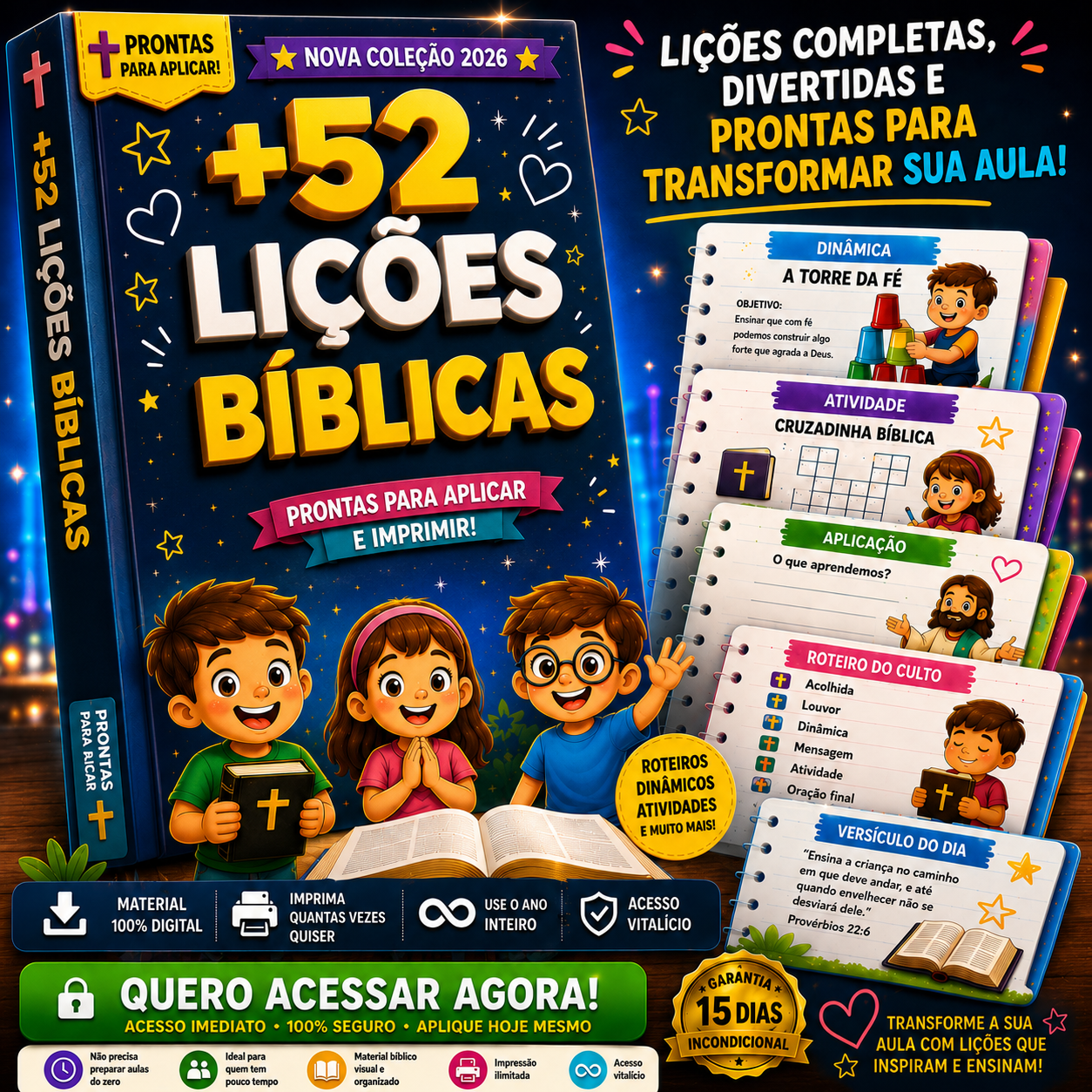 Capa do material +52 Lições Bíblicas Infantis